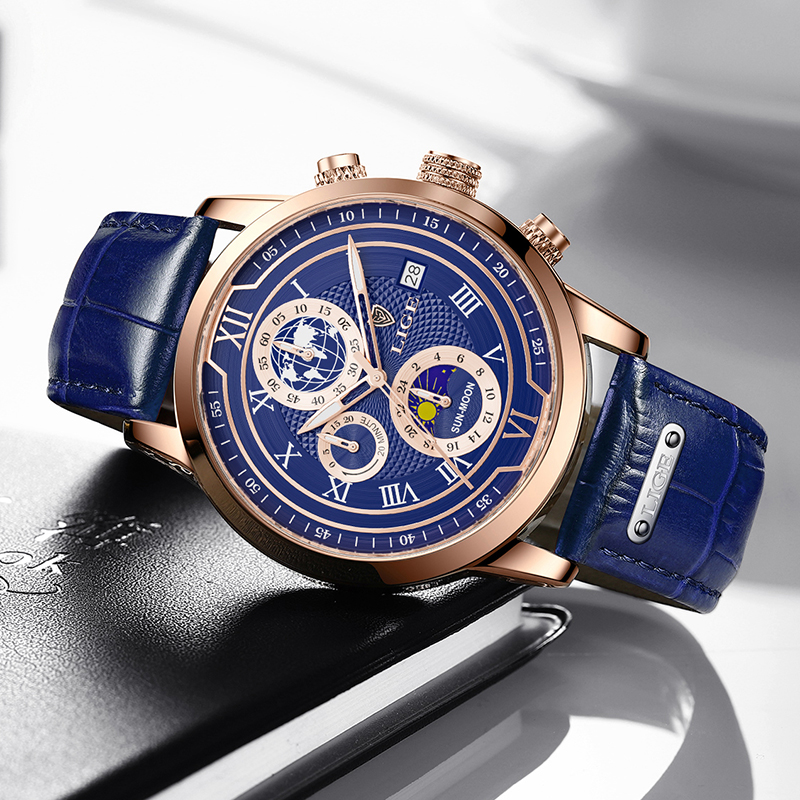 Zegarek chronograficzny z paskiem ze skóry premium