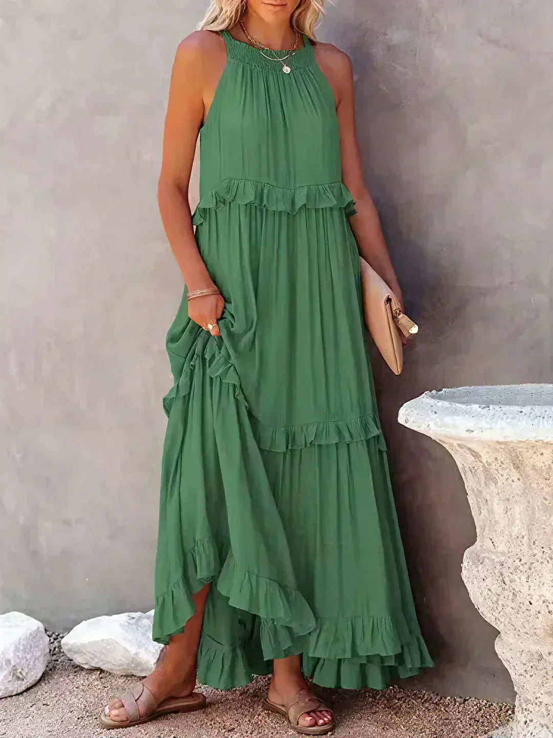 Sarah | Sukienka maxi z falbanką typu halter (prawie wyprzedane)
