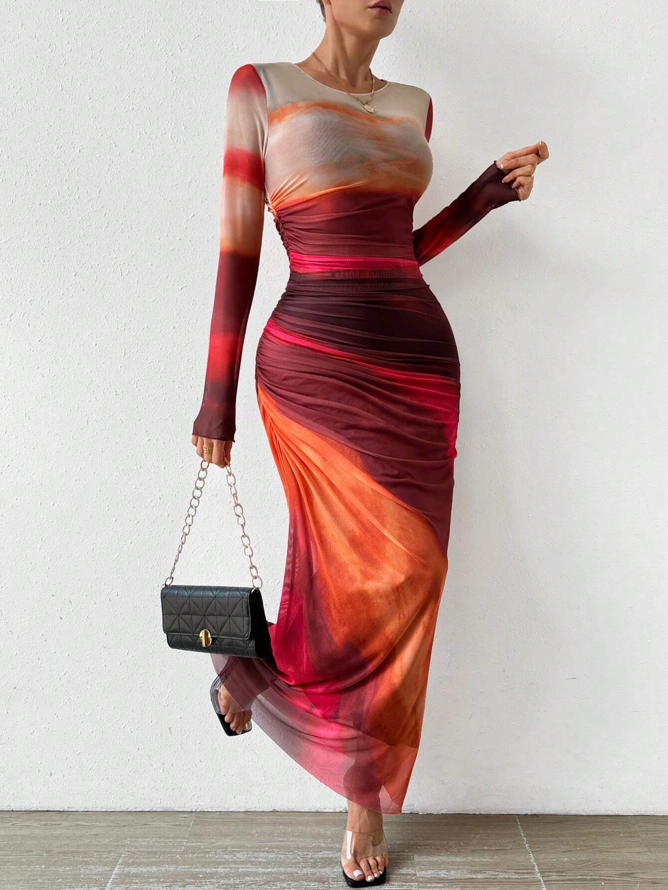 Sukienka maxi z marszczeniami tie-dye