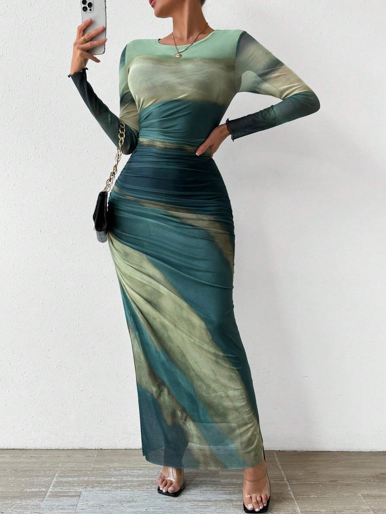 Sukienka maxi z marszczeniami tie-dye