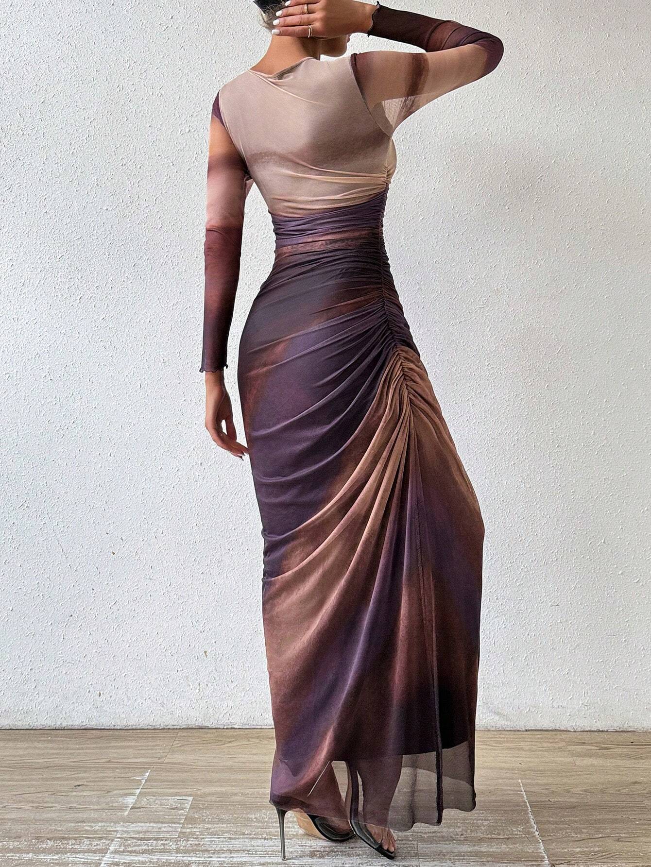 Sukienka maxi z marszczeniami tie-dye