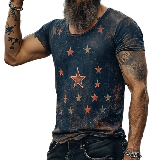 Męska retro casual Star Koszulka z krótkim rękawem i okrągłym dekoltem z nadrukiem Universe