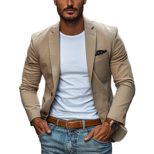 Męska koszulka casualowa z oddychającej bawełny, z wyciętymi klapami, pojedyncza Marynarka Slim Fit z krótkim rękawem i dekoltem w serek