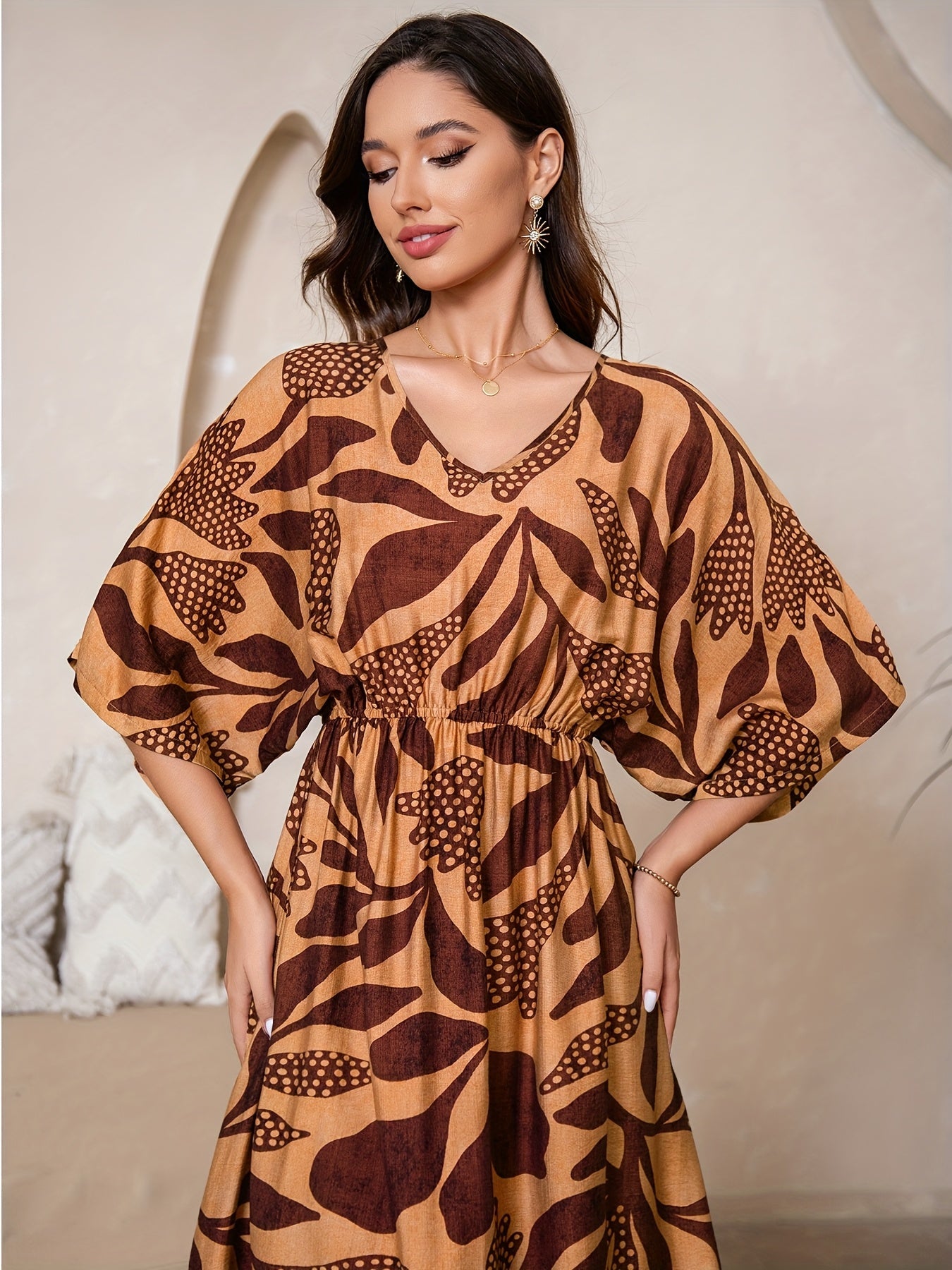 Iwona – Sukienka Maxi Z Rękawami Batwing