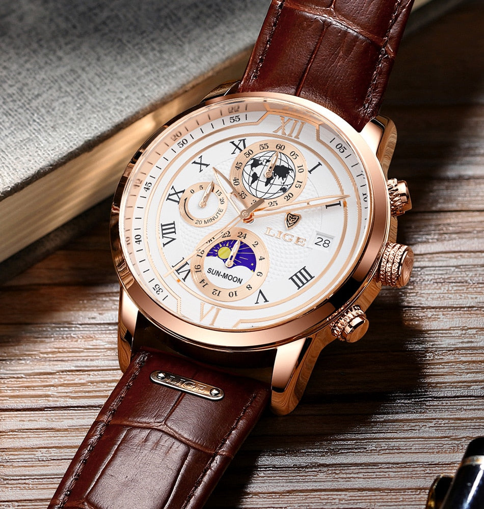 Zegarek chronograficzny z paskiem ze skóry premium