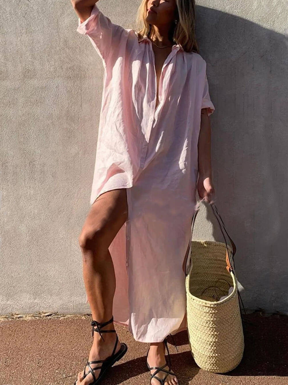 Elize | Minimalistyczna sukienka koszulowa maxi z guzikami