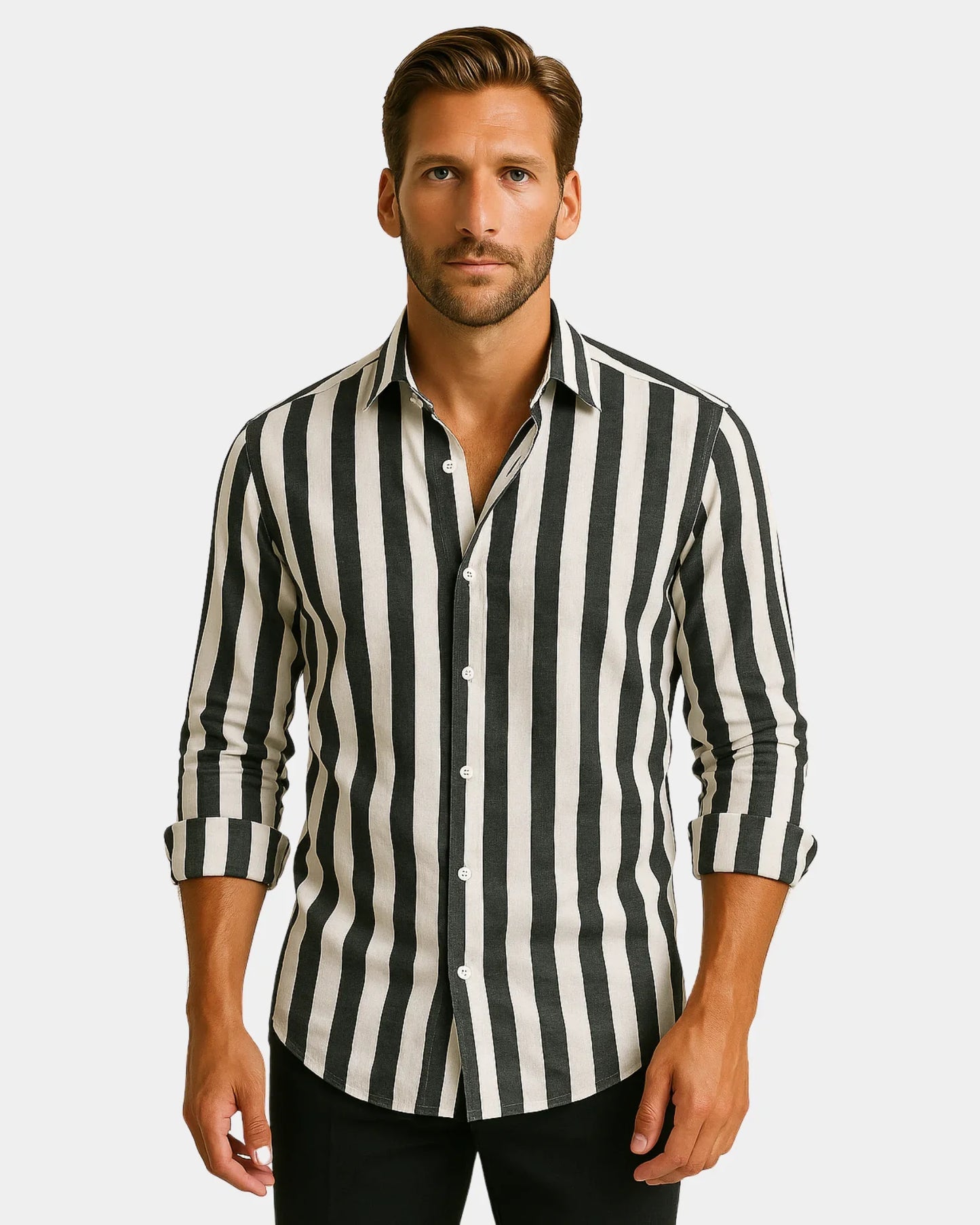 Krzysztof – Lniana Koszula Czarno-Biała