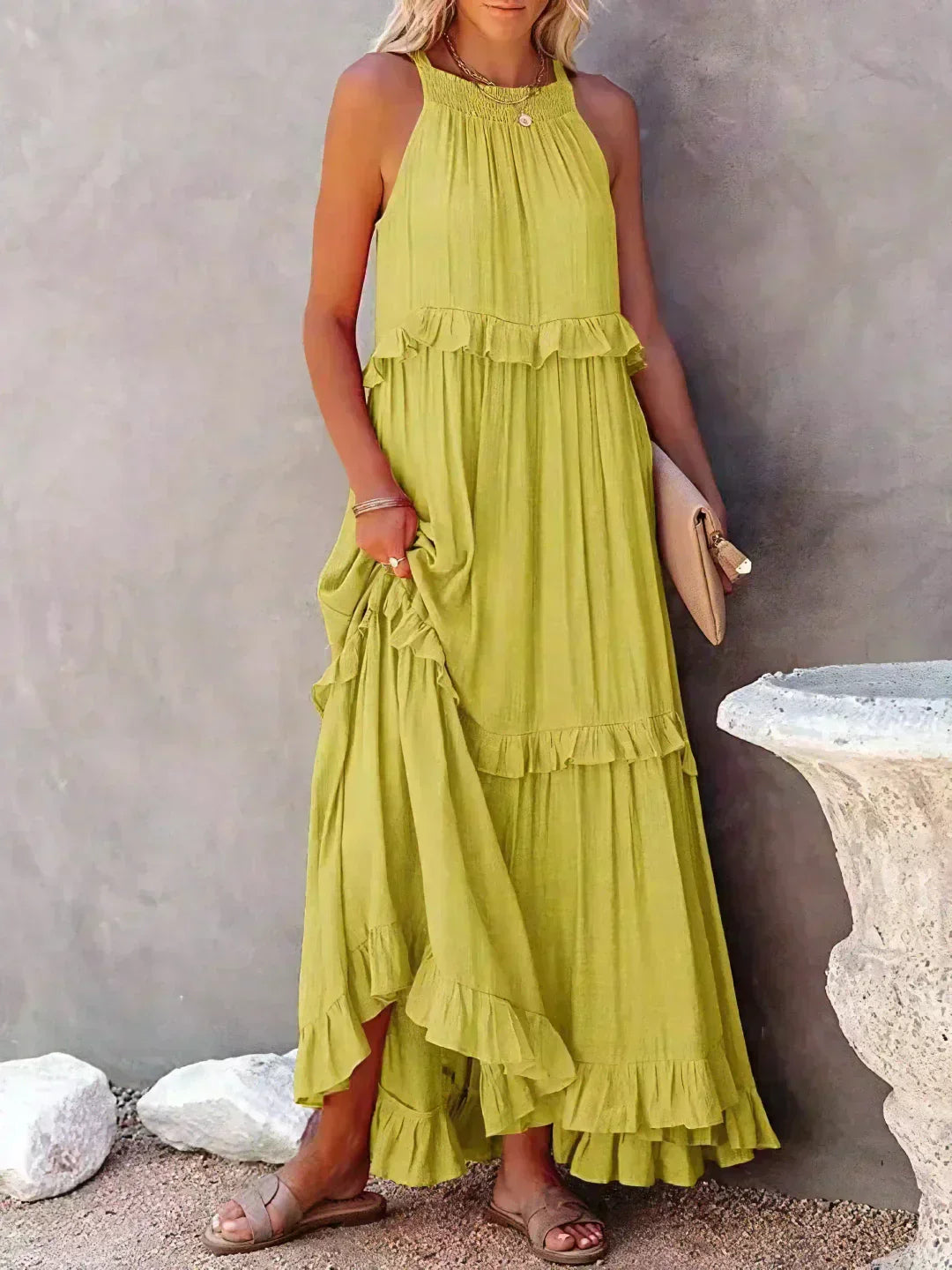 Sarah | Sukienka maxi z falbanką typu halter (prawie wyprzedane)