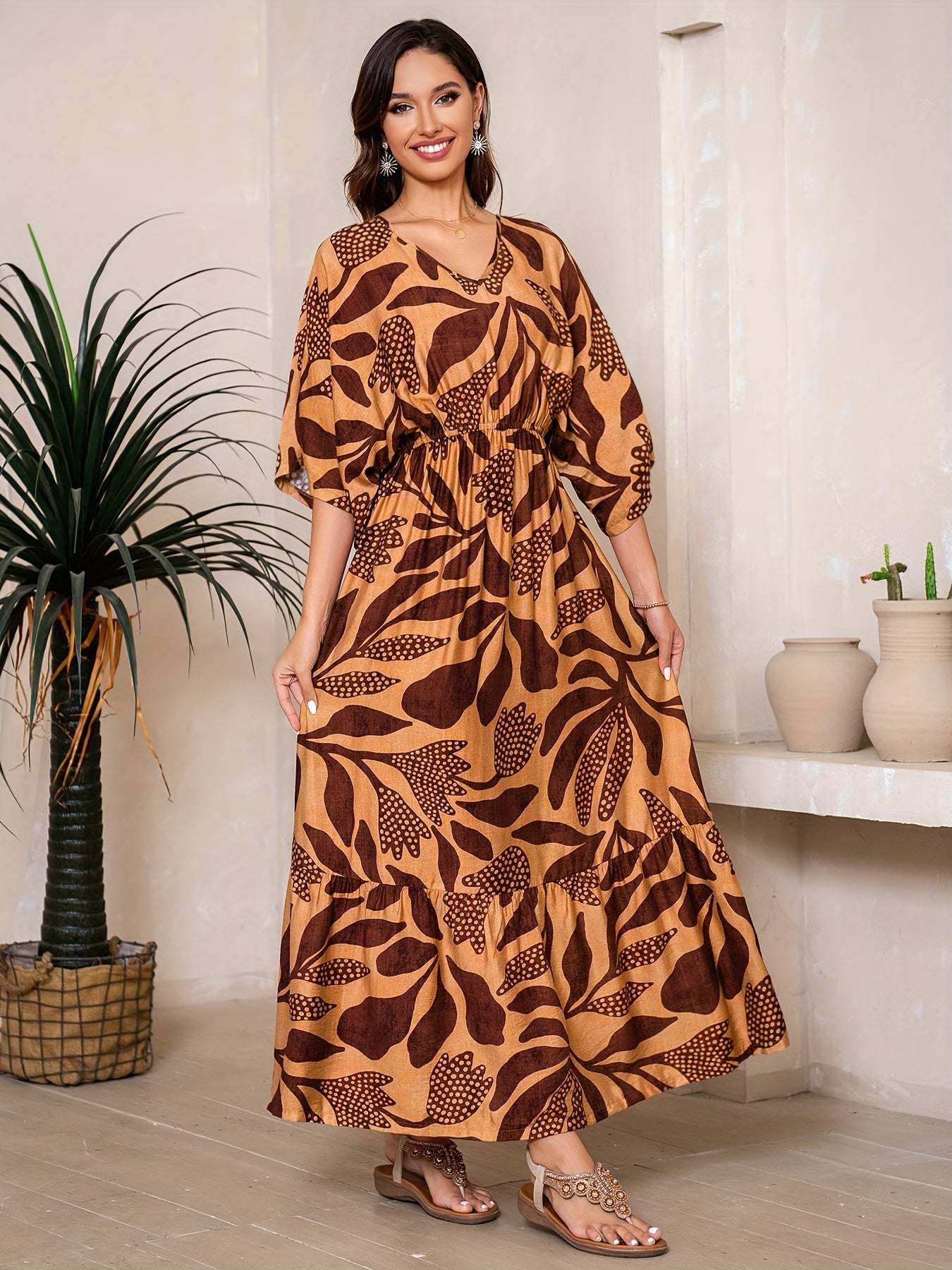 Iwona – Sukienka Maxi Z Rękawami Batwing