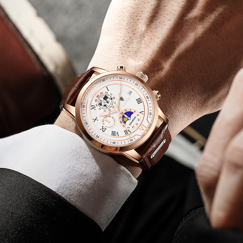 Zegarek chronograficzny z paskiem ze skóry premium