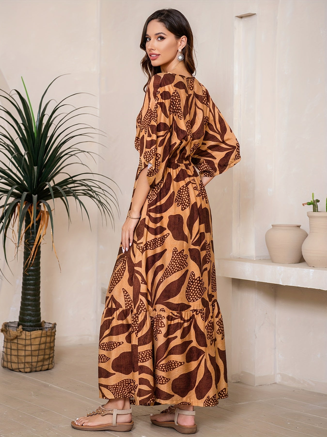 Iwona – Sukienka Maxi Z Rękawami Batwing
