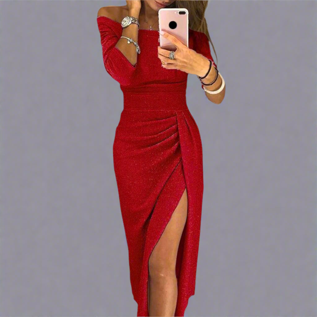 Lena | Elegancka sukienka z odkrytymi ramionami