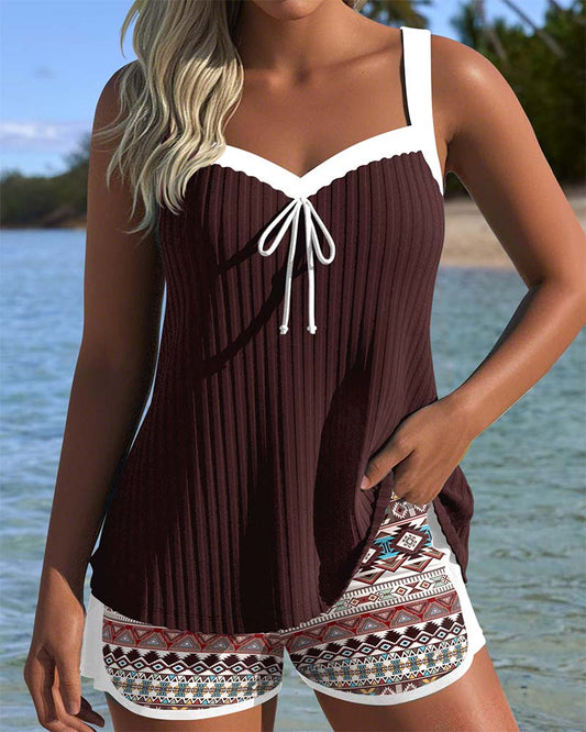 Tankini, żebrowane, plażowe spodenki, bokserki z nadrukiem