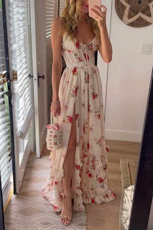 Renata – Elegancka długa sukienka w kwiaty