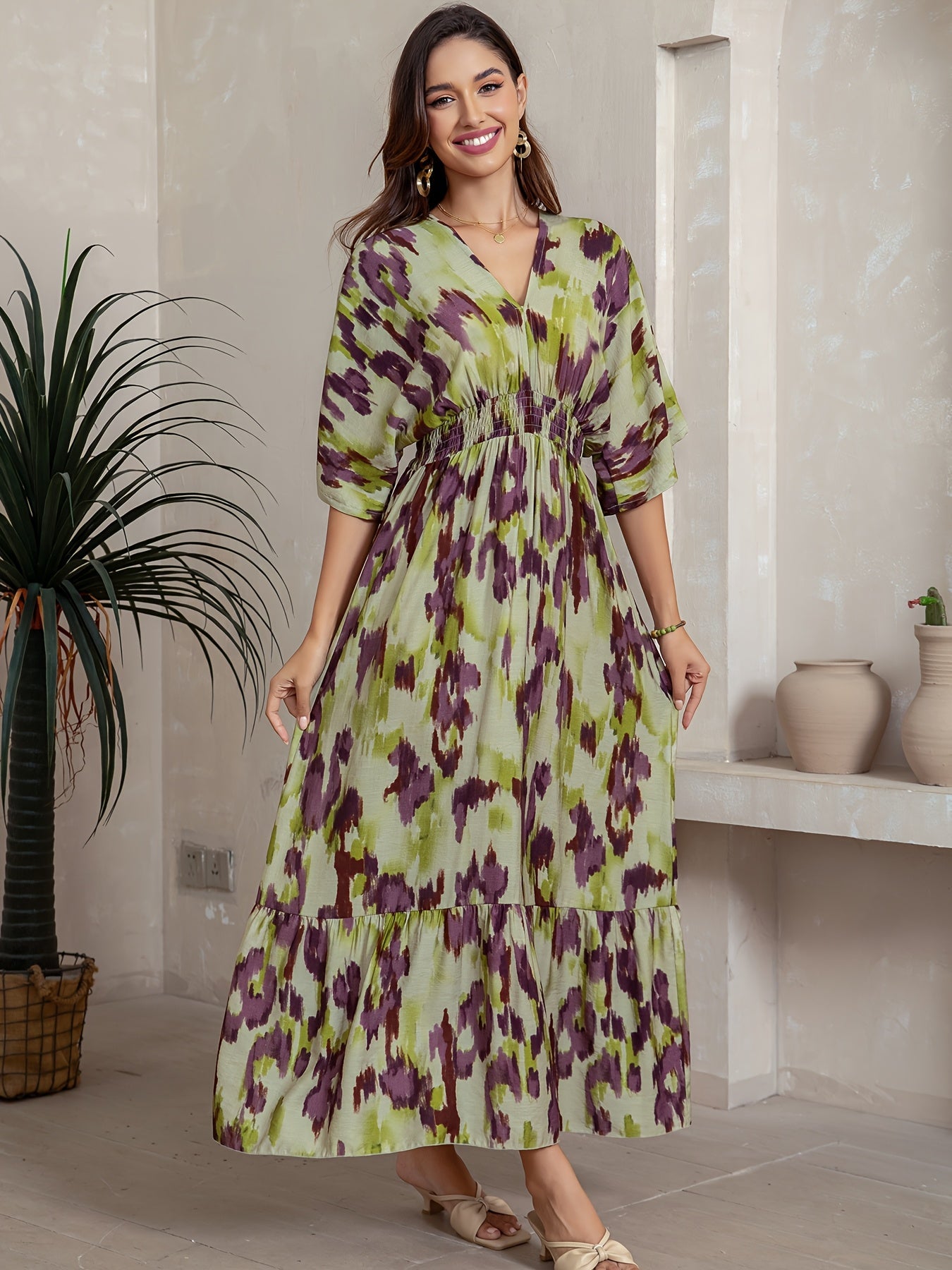 Malwina – Sukienka Maxi Z Rękawami Batwing