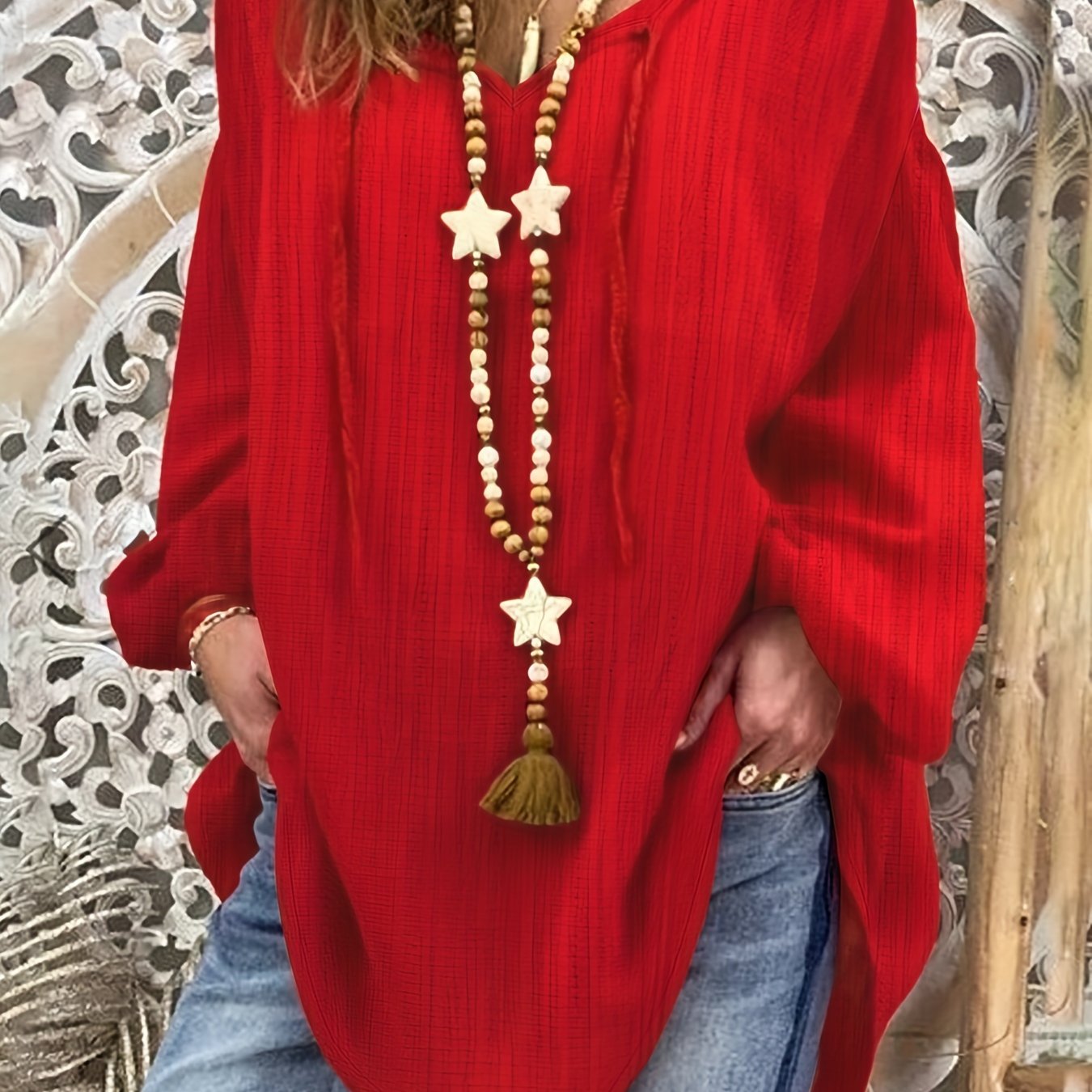 Jadwiga – Plus Size Top Z Wiązanym Kołnierzem