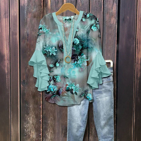 Peyton™ - Luźna bluzka z kwiatowym nadrukiem w stylu vintage z eleganckim wzorem