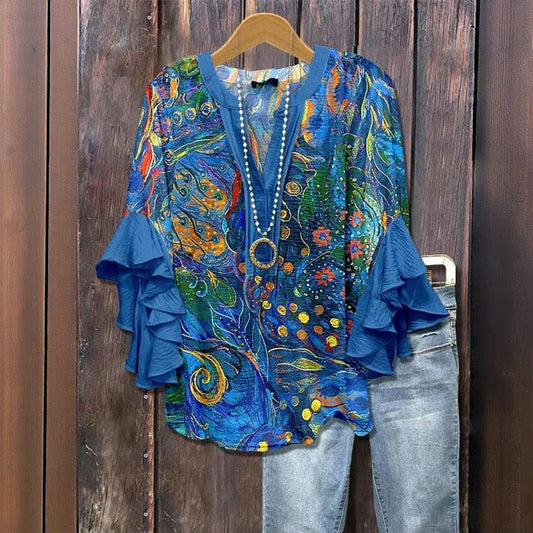 Eden™ - Abstrakcyjny nadruk w stylu vintage bluzka z eleganckim wzorem