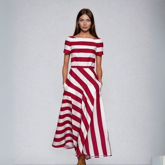 Natalia | Ręcznie robiona sukienka maxi w paski