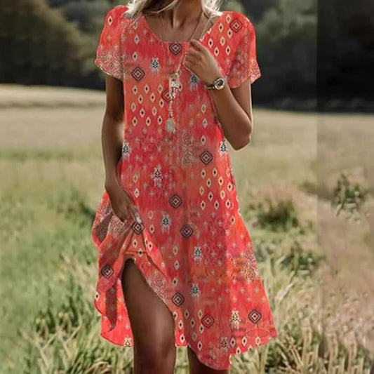 Klaudia | Letnia boho sukienka z krótkim rękawem