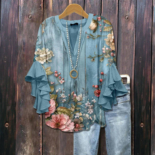 Roselle™ - Bluzka w stylu vintage z kwiatowym nadrukiem i eleganckim wzorem