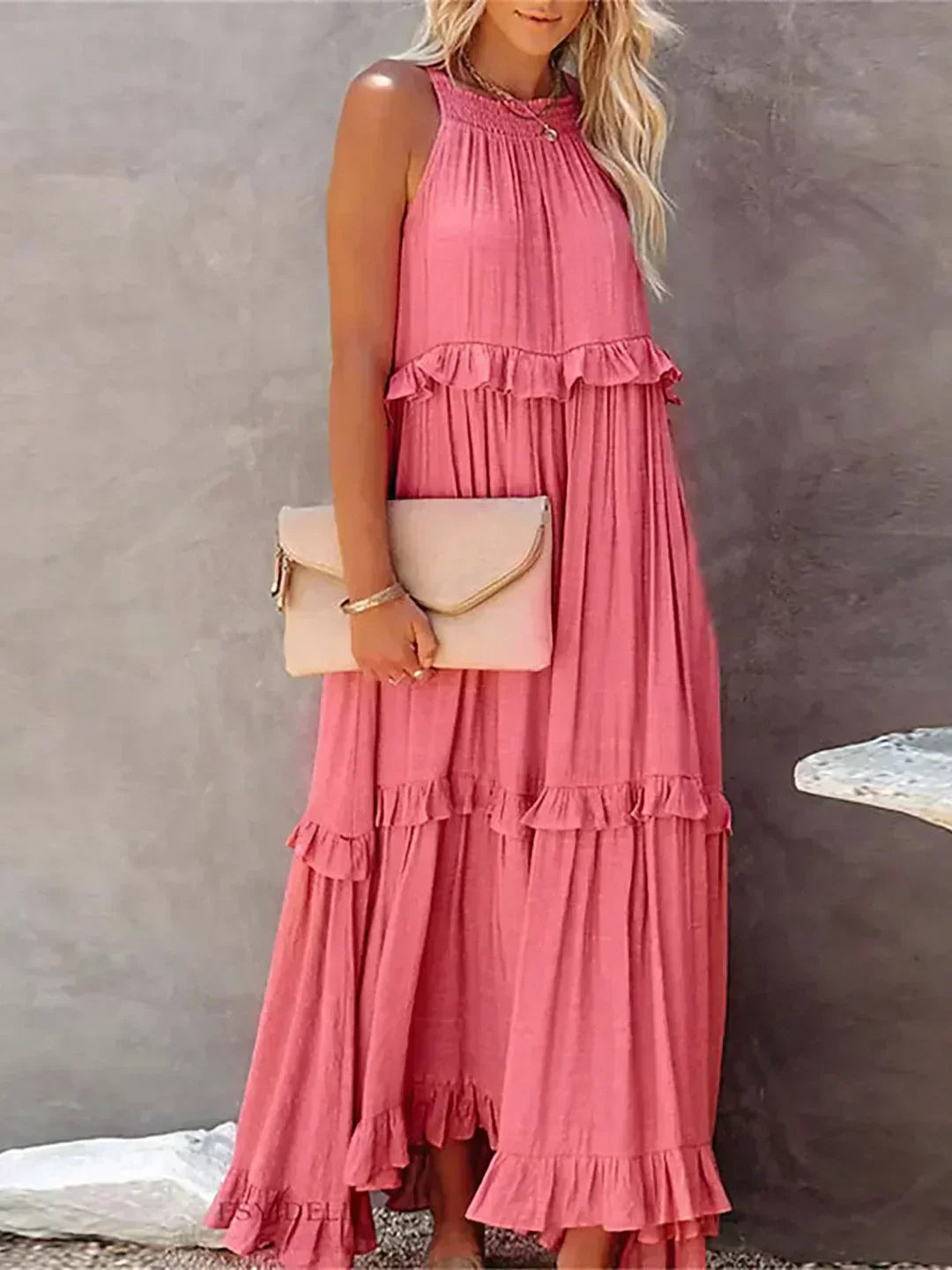Sarah | Sukienka maxi z falbanką typu halter (prawie wyprzedane)