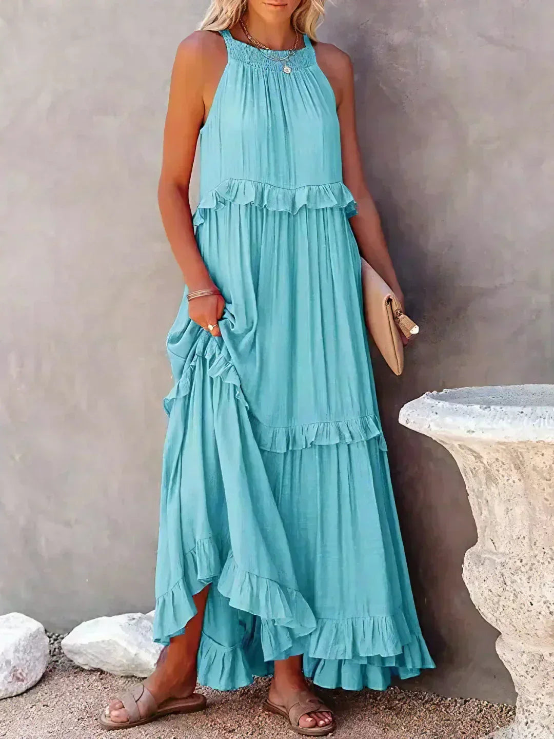 Sarah | Sukienka maxi z falbanką typu halter (prawie wyprzedane)