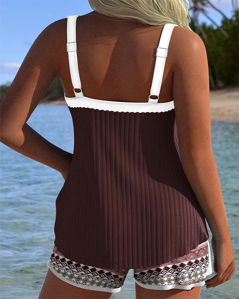 Tankini, żebrowane, plażowe spodenki, bokserki z nadrukiem