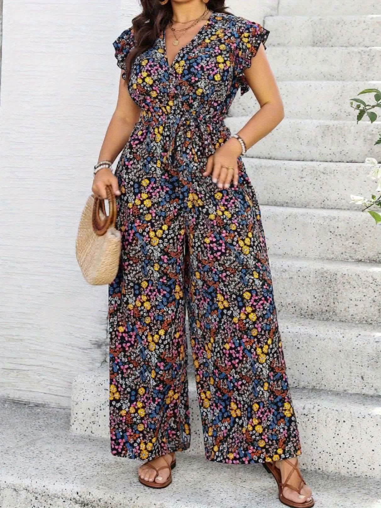 Iwona - Kombinezon Boho Kwiatowy Plus Size
