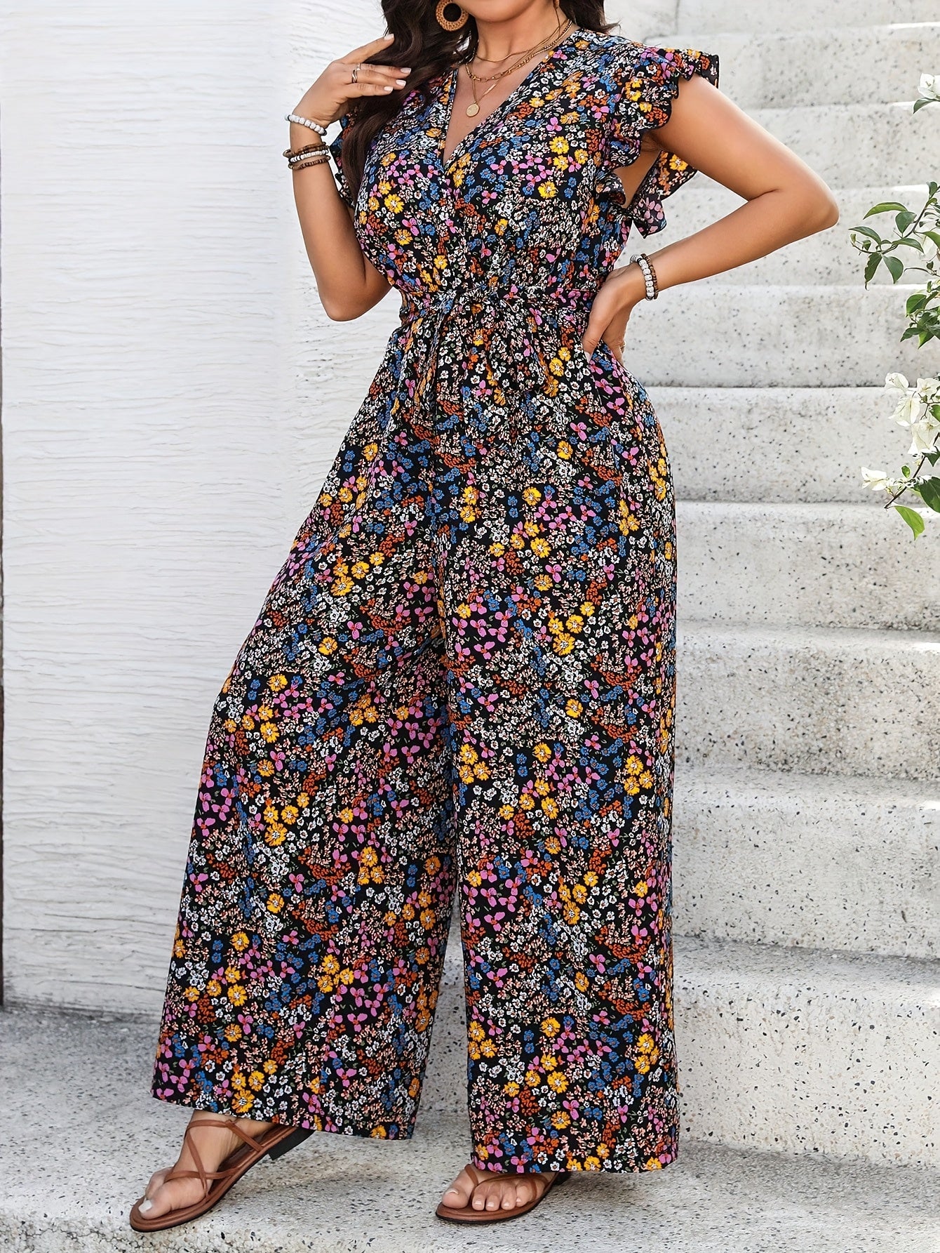 Iwona - Kombinezon Boho Kwiatowy Plus Size