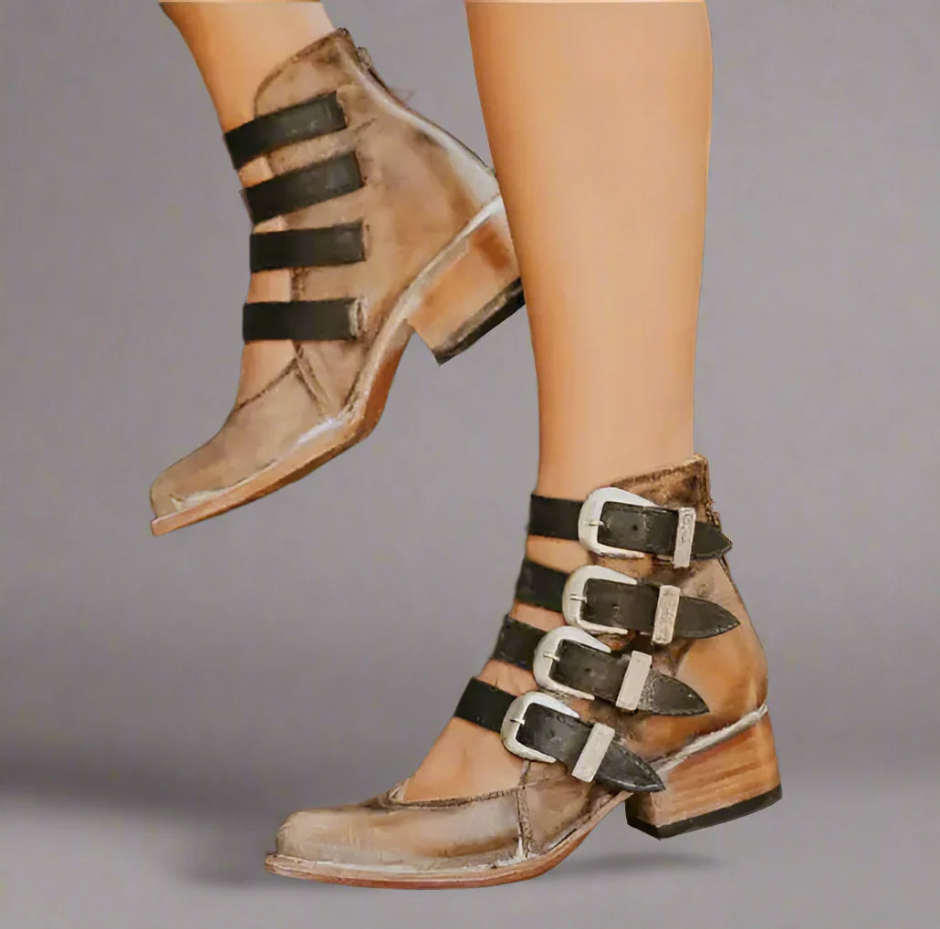 Zinnia | Vintage skórzane buty ze sprzączką