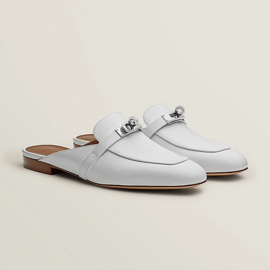 Edyta | Eleganckie skórzane mule z metalowym detalem