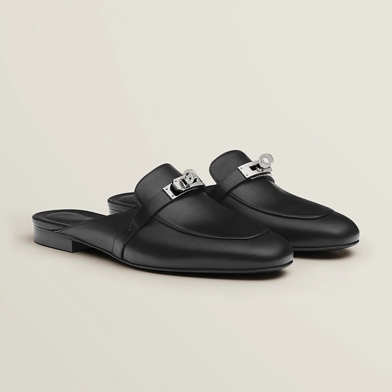 Edyta | Eleganckie skórzane mule z metalowym detalem