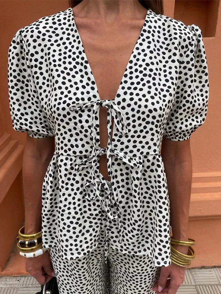 Liwia | Letni komplet casual z nadrukiem