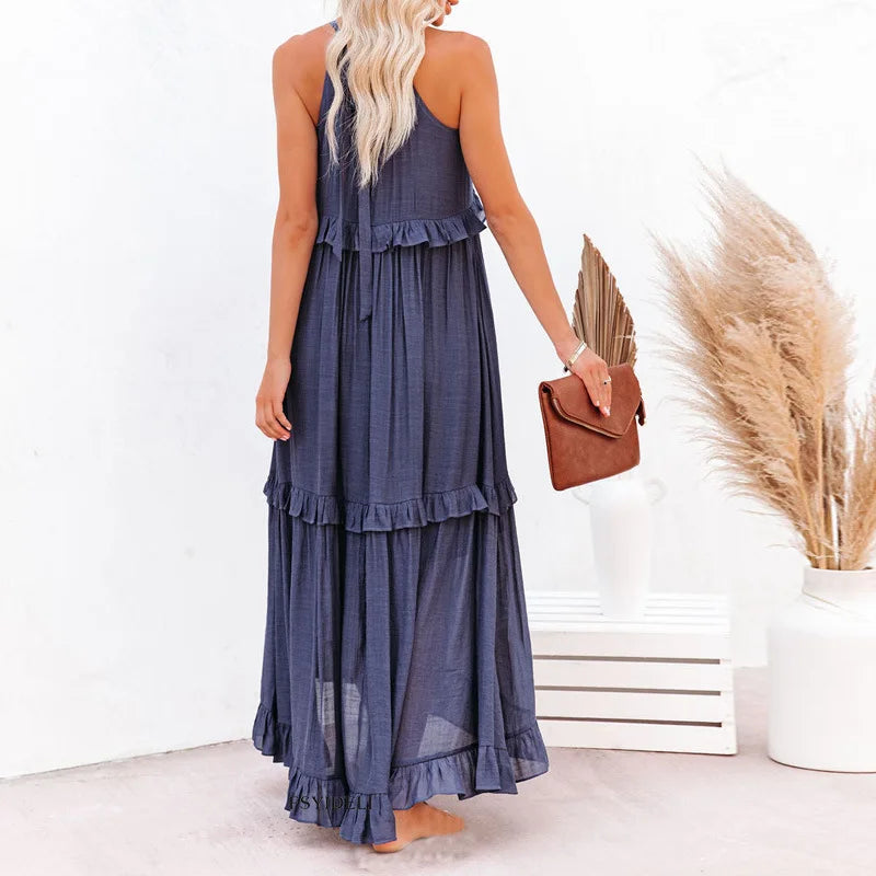 Sarah | Sukienka maxi z falbanką typu halter (prawie wyprzedane)
