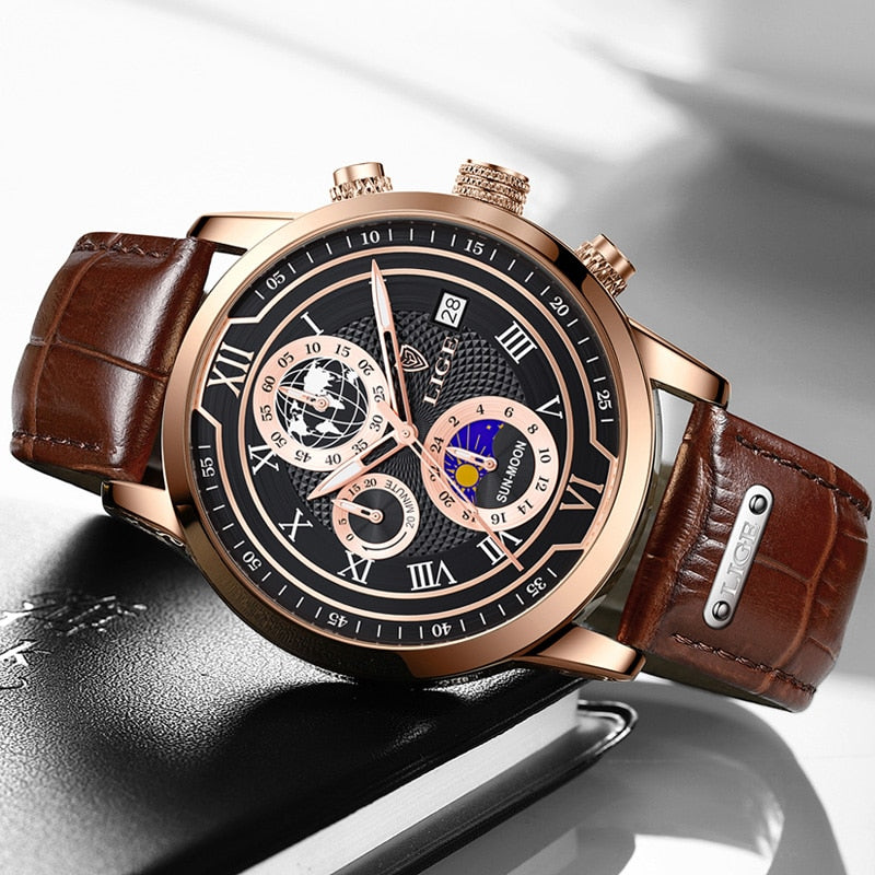 Zegarek chronograficzny z paskiem ze skóry premium