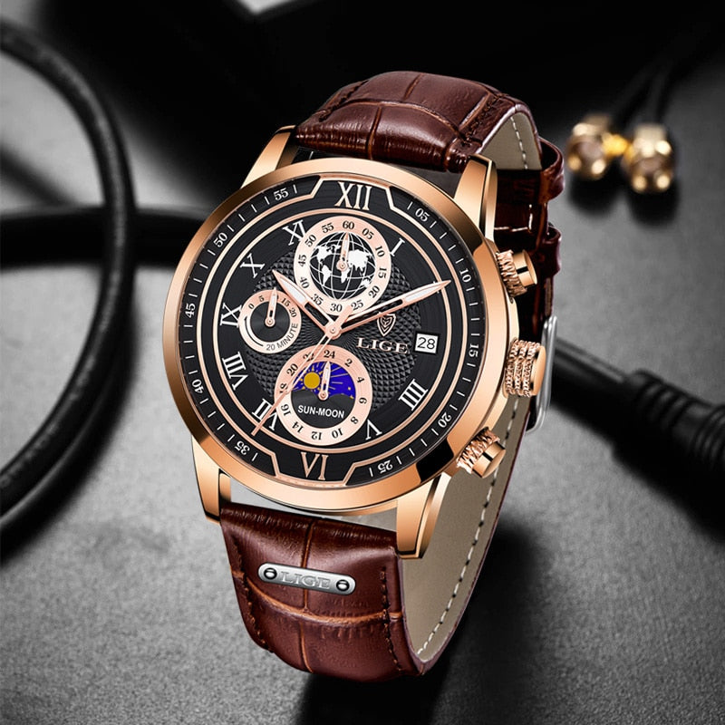 Zegarek chronograficzny z paskiem ze skóry premium