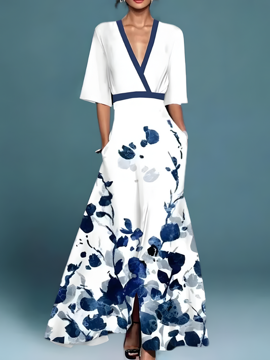 Janina | Elegancka kwiecista sukienka kopertowa