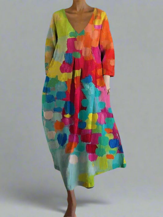 Leticia - Kolorowa sukienka z dekoltem w serek