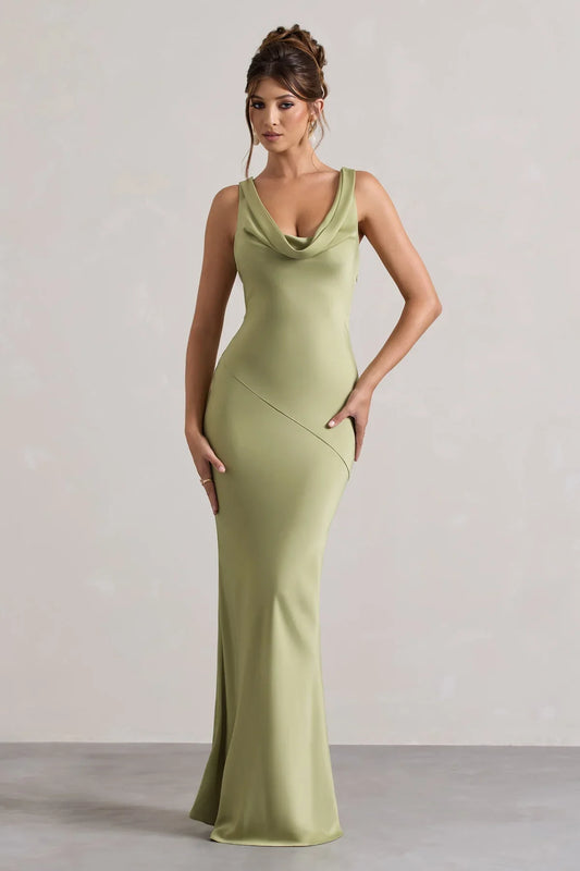 Sukienka maxi Hannah Satin z dekoltem w stylu wodospadu