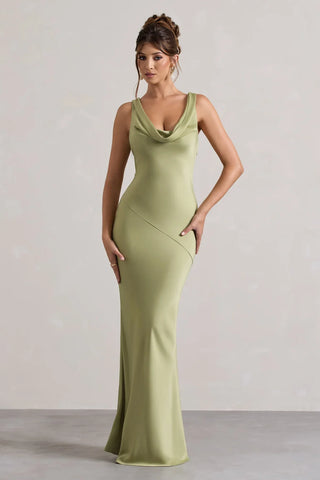 Sukienka maxi Hannah Satin z dekoltem w stylu wodospadu