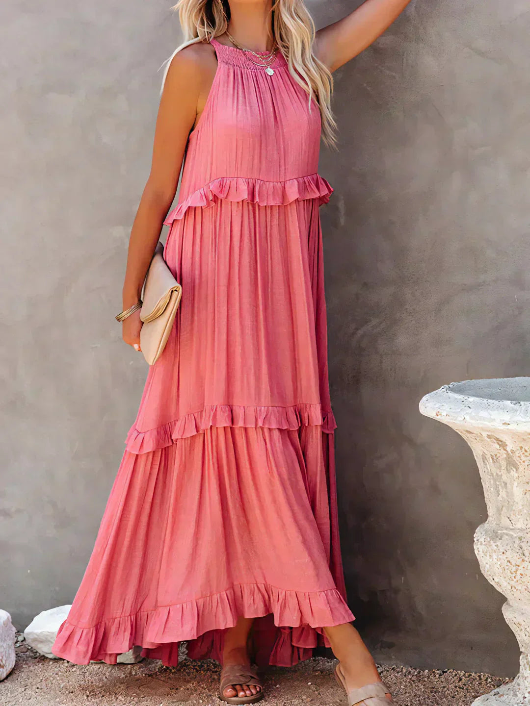 Sarah | Sukienka maxi z falbanką typu halter (prawie wyprzedane)