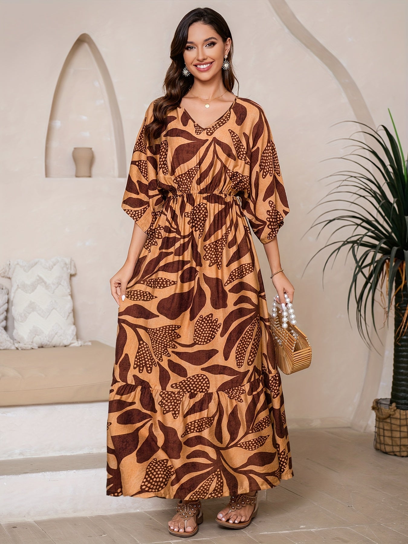 Iwona – Sukienka Maxi Z Rękawami Batwing