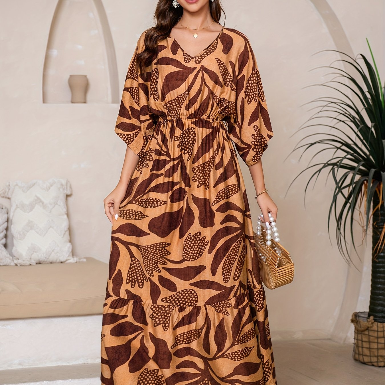 Iwona – Sukienka Maxi Z Rękawami Batwing