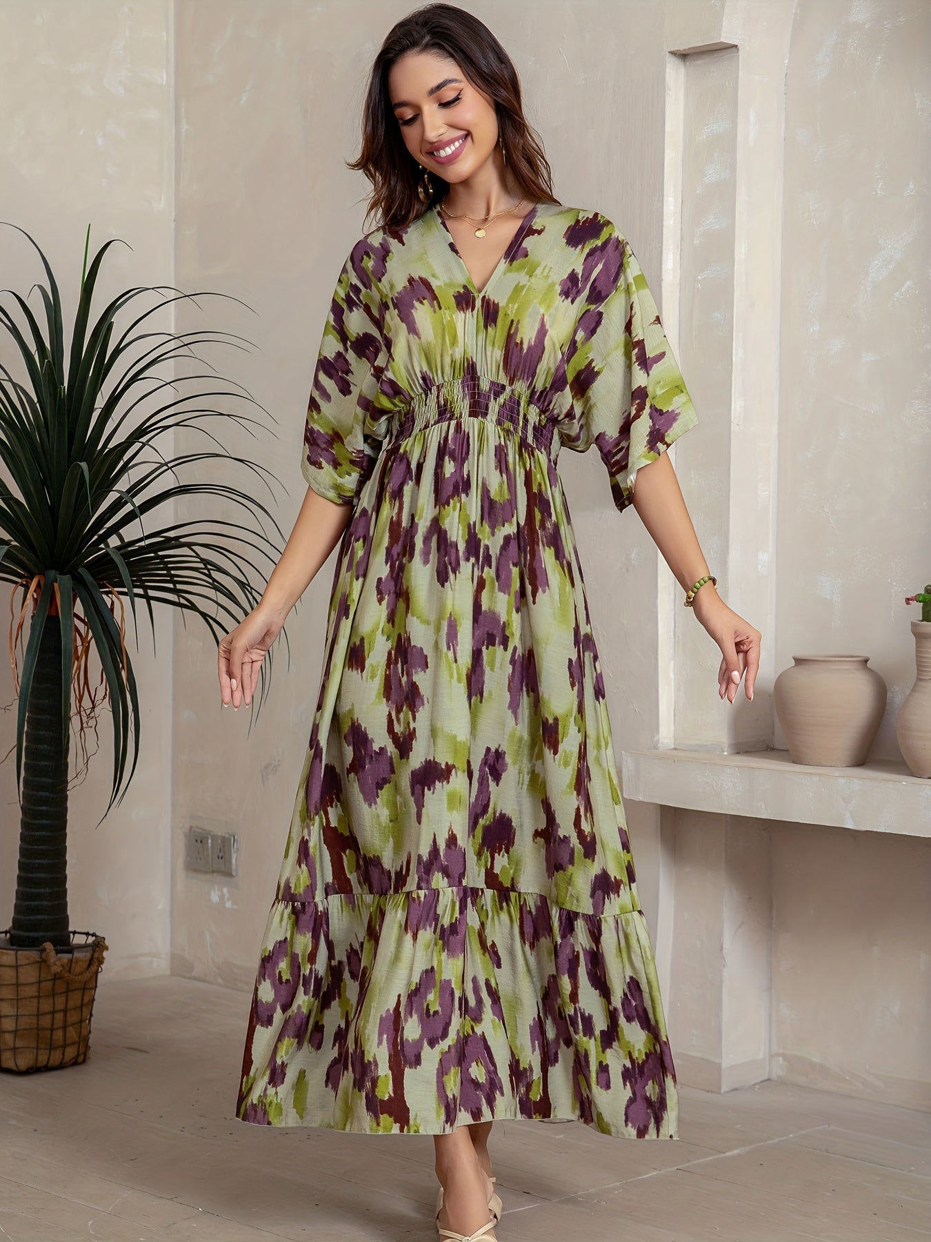 Malwina – Sukienka Maxi Z Rękawami Batwing