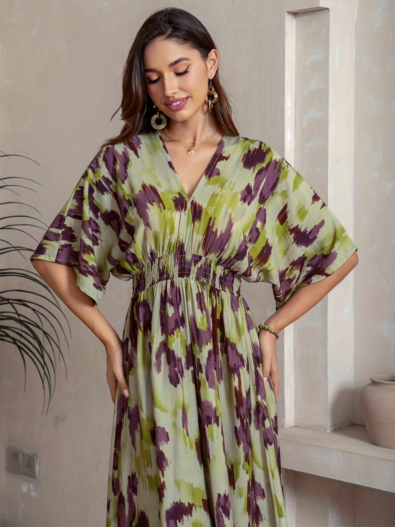 Malwina – Sukienka Maxi Z Rękawami Batwing