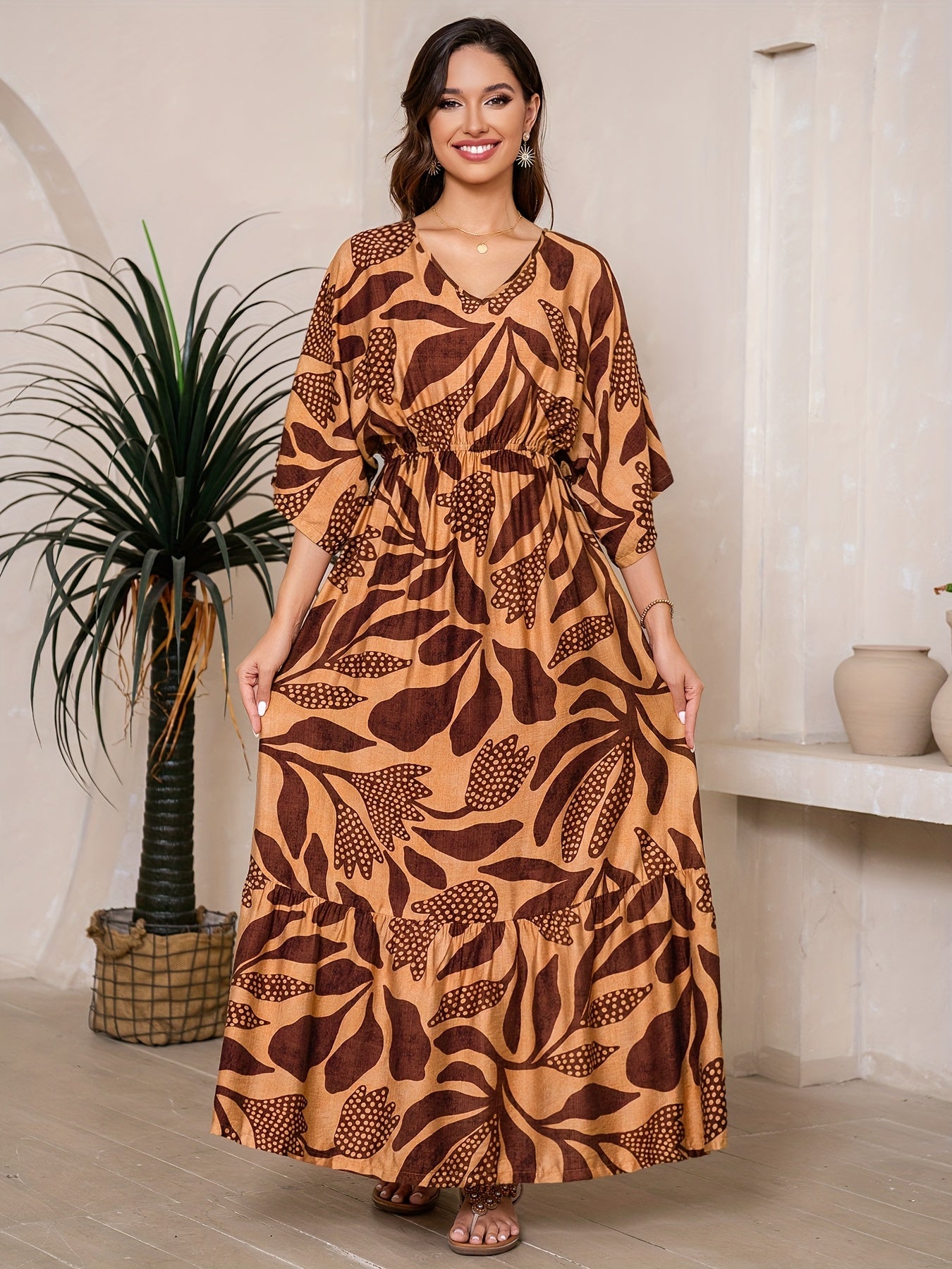 Iwona – Sukienka Maxi Z Rękawami Batwing