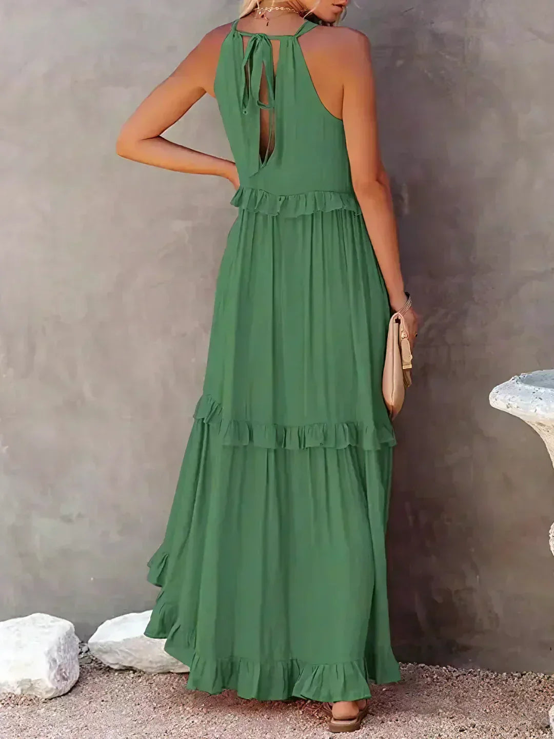 Sarah | Sukienka maxi z falbanką typu halter (prawie wyprzedane)