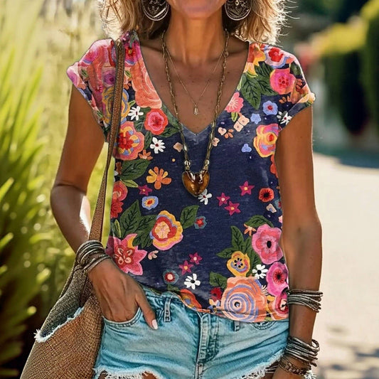 Cynthia™ - Luźny T-shirt w kwiaty w stylu vintage