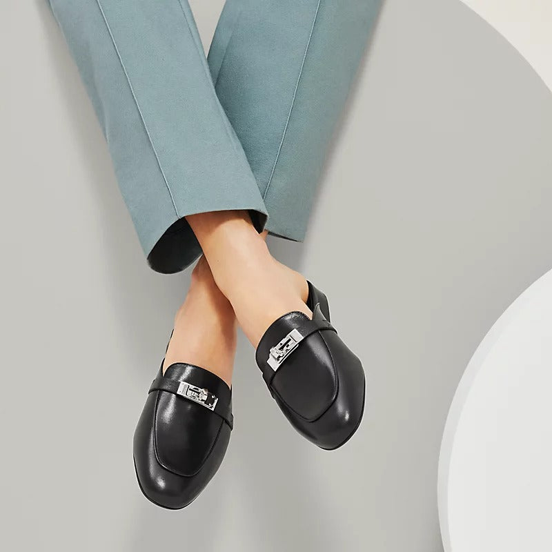 Edyta | Eleganckie skórzane mule z metalowym detalem